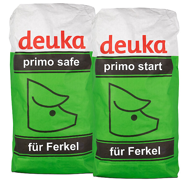 Photo Feed bags of the two piglet rearing feeds deuka primo safe and deuka primo start (© Deutsche Tiernahrung Cremer).