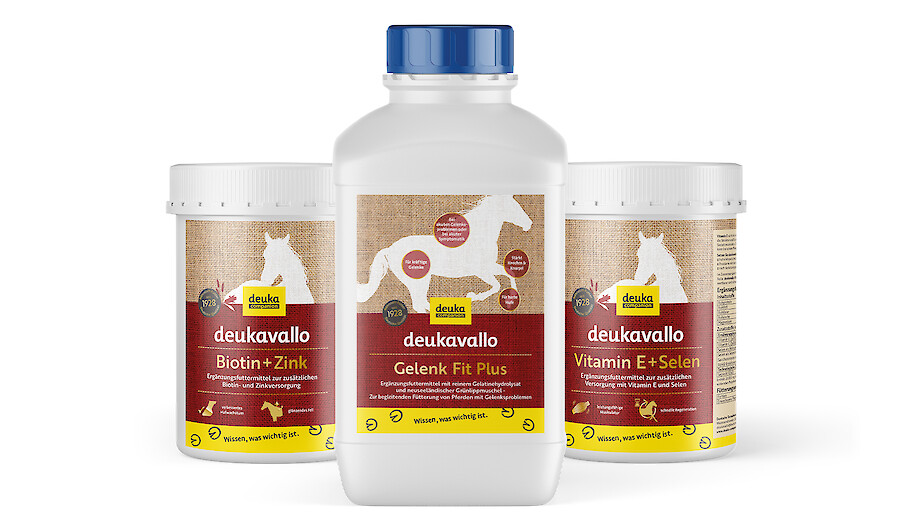 Das Sortiment der neuen, passgenauen Ergänzungsfutter von deukavallo in seiner ganzen Pracht (© Deutsche Tiernahrung Cremer).